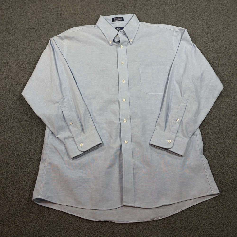 Stafford Dress Shirt Mens 17.5 35 Blue Oxford Wrinkle Free Athletic Fit LS
